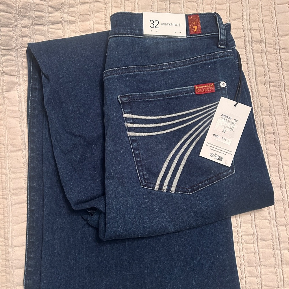 7 For All Mankind Women's Dark Blue High Rise Jeans